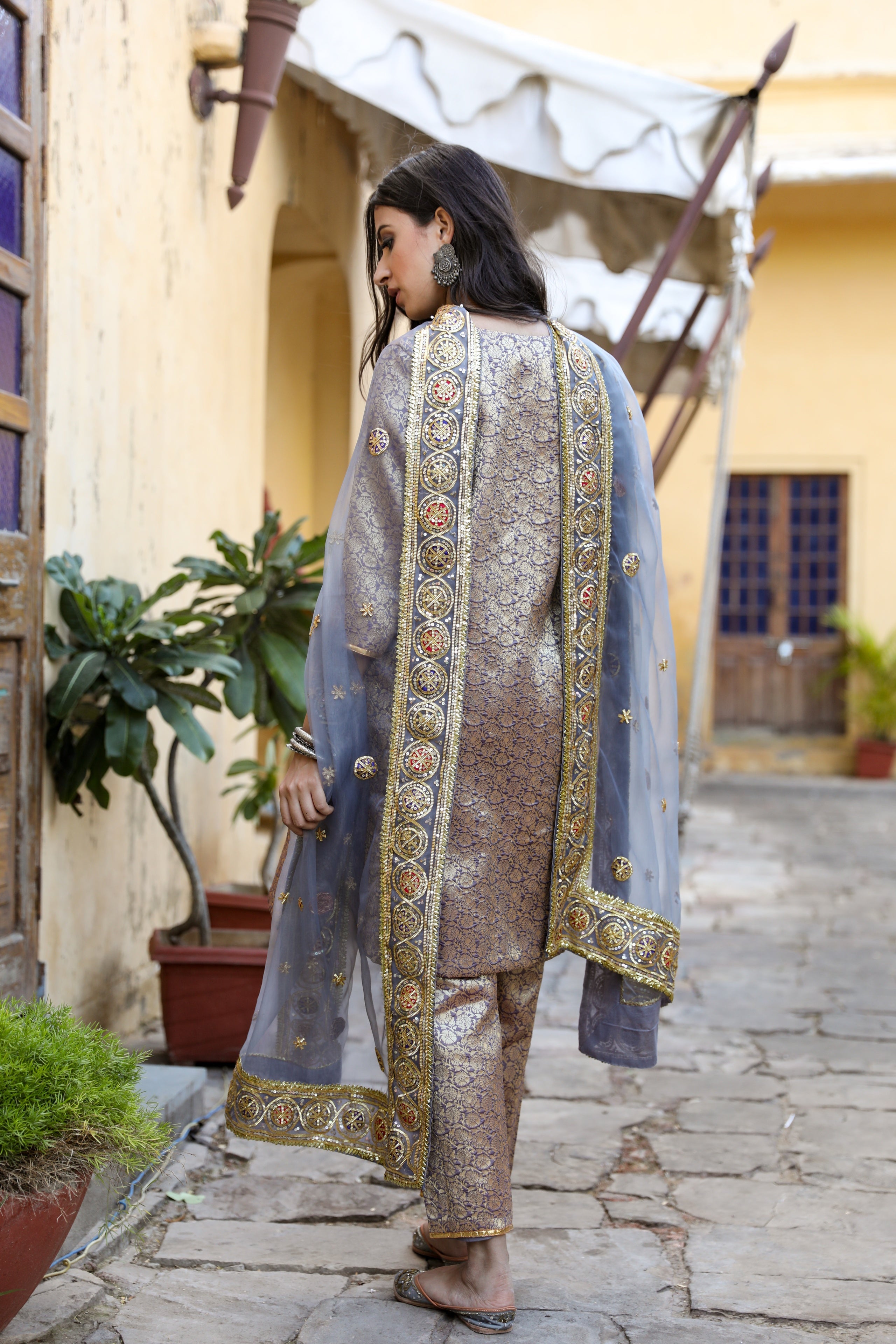 Marigold Peach Set -Comfortable cotton kurta and pants with the blockprint  doriya dupatta- Gulabo Jaipur